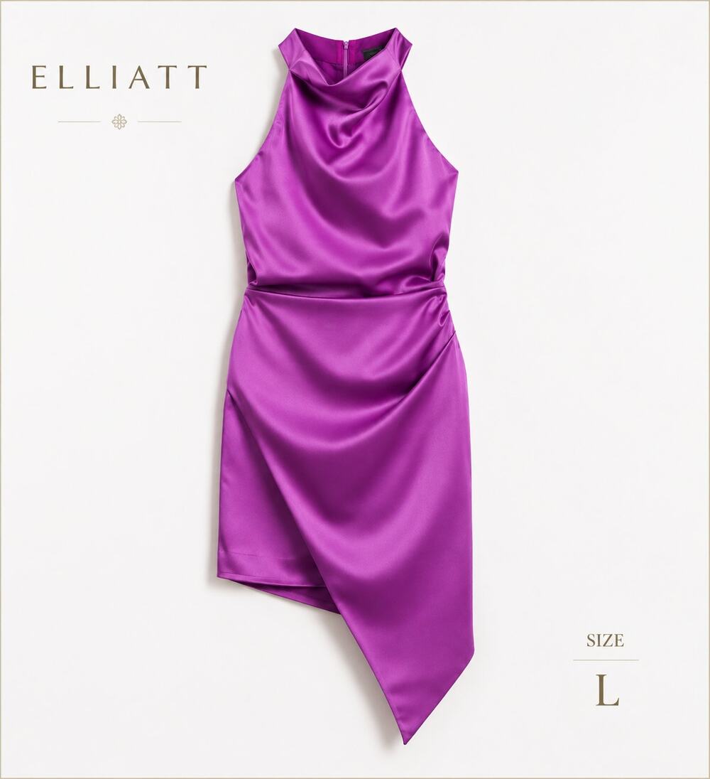 Elliatt Satin Halter Cocktail Dress Violet Asymmetrical Large NWT